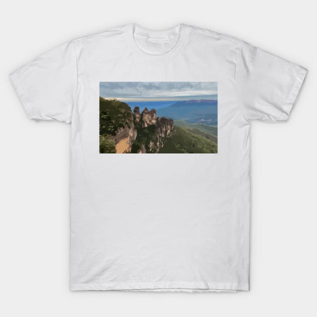 3 Sisters in the Blue Mountains Digital Painting T-Shirt by gktb